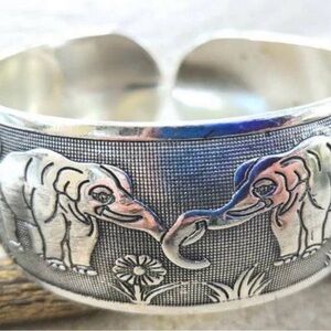 Tibetan 925 Silver Elephant Bangle Bracelet